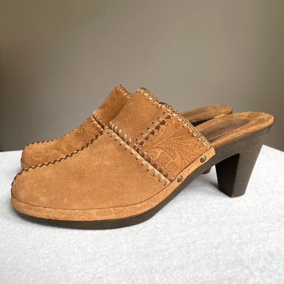 Sonoma Juliette Clog Mules Womens 9.5 Brown Suede Patchwork Leather Western Boho - Picture 1 of 12
